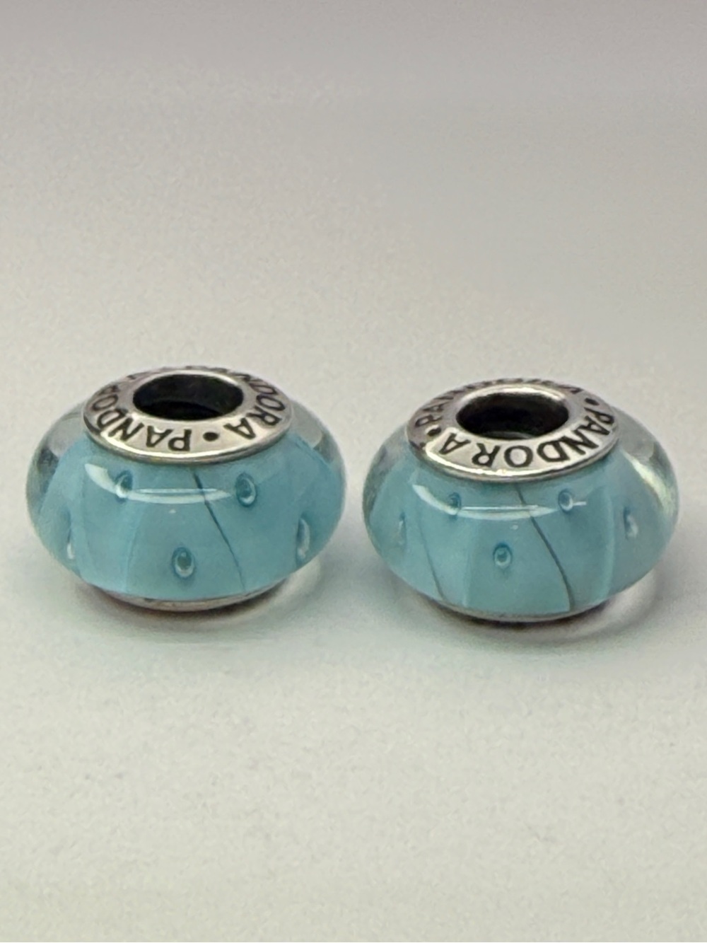 Retired Pandora Blue Looking Glass Murano Charms pair 790923